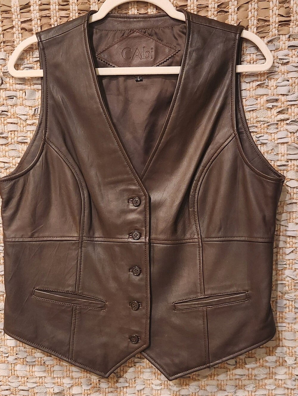 CAbi Chocolate Brown Genuine Leather "Western Tailored" Vest. Size -L - Picture 3 of 9